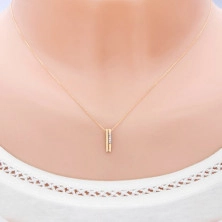 Yellow 375 gold necklace - thin chain, narrow pendant shaped as letter "U"