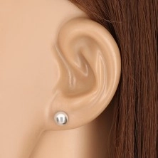 925 silver earrings - simple semi-ball, glossy surface, 6 mm