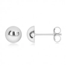 925 silver earrings - simple semi-ball, glossy surface, 6 mm