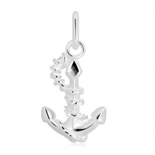 Double sided pendant made of 925 silver - glossy anchor with rope