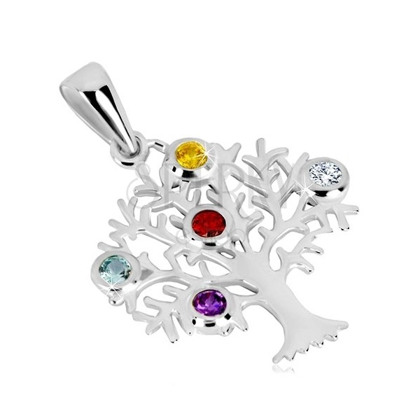 925 silver pendant - tree of life, branched boughs, coloured zircons
