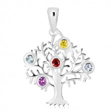 925 silver pendant - tree of life, branched boughs, coloured zircons