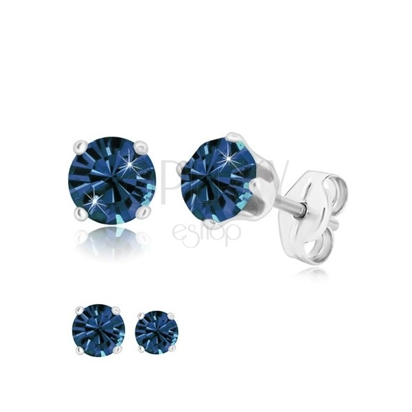 925 silver earrings - glittery dark blue zircon in mount, studs