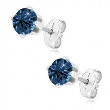 925 silver earrings - glittery dark blue zircon in mount, studs