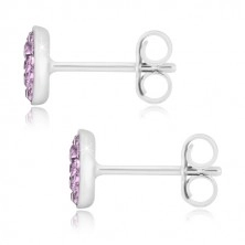 925 silver earrings - glittery circle inlaid with pale purple zircons