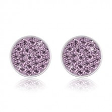 925 silver earrings - glittery circle inlaid with pale purple zircons