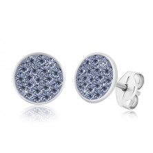 925 silver earrings - glittery circle inlaid with pale blue zircons