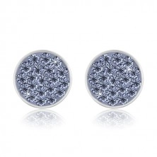 925 silver earrings - glittery circle inlaid with pale blue zircons