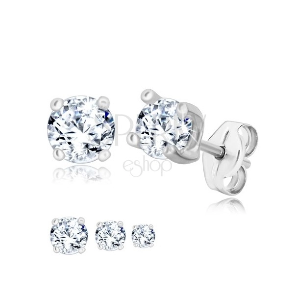 925 silver earrings - round zircon of clear colour in square mount