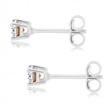 925 silver earrings - round zircon of clear colour in square mount