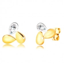 Combined 9K gold earrings - two drops and glittery zircon tear