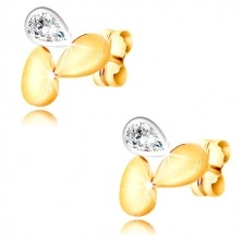 Combined 9K gold earrings - two drops and glittery zircon tear