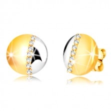 375 combined gold earrings - two-colour circle, line of clear zircons