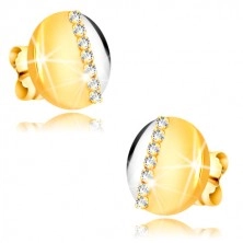 375 combined gold earrings - two-colour circle, line of clear zircons