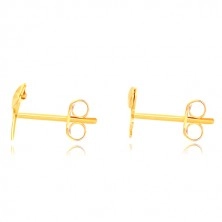 9K yellow gold earrings - split inscription "Love", asymmetric hearts, studs