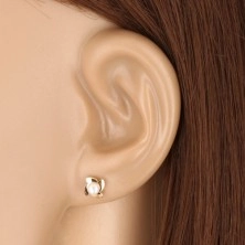 9K gold earrings - glossy flower with four petals, white pearl