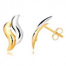 Combined 375 gold studs - two-colour wavy lines
