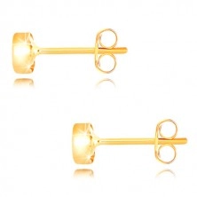Yellow 375 gold earrings - glittery transparent zircon in glossy holder, 3 mm
