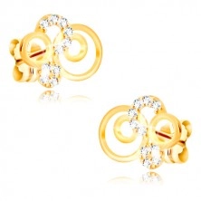 Yellow 375 gold earrings - ringlets and glittery transparent zircons
