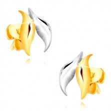 Combined 9K gold earrings - wavy leaves in two-colour combination