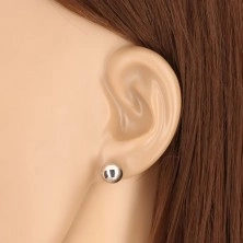 White 375 gold earrings - smooth ball with glossy surface, 8 mm