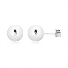 White 375 gold earrings - smooth ball with glossy surface, 8 mm