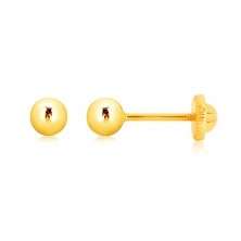 Yellow 9K gold earrings - simple ball, studs with screw back, 4 mm