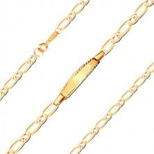 Bracelet with yellow 375 gold plate - oval and oblong ring, 160 mm