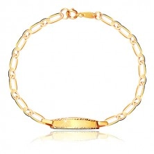Bracelet with yellow 375 gold plate - oval and oblong ring, 160 mm