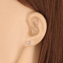 White 9K gold earrings - simple glossy ball, 4 mm