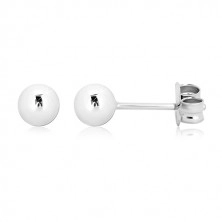 White 9K gold earrings - simple glossy ball, 4 mm