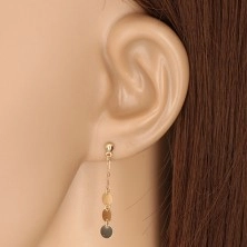 Yellow 9K gold earrings - semi-ball, chain, three flat glossy circles