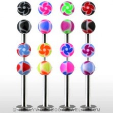 Labret - coloured ball beads with spiral pattern