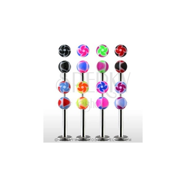Labret - coloured ball beads with spiral pattern