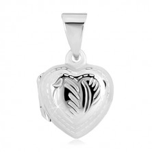 925 silver medallion - symmetric heart, fine engraving, feather motif