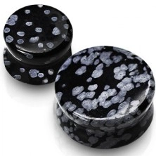 Ear plug – Obsidian, semiprecious stone of a black colour, marbling