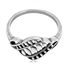 925 silver ring - narrow arms, carved ornament with grains and patina