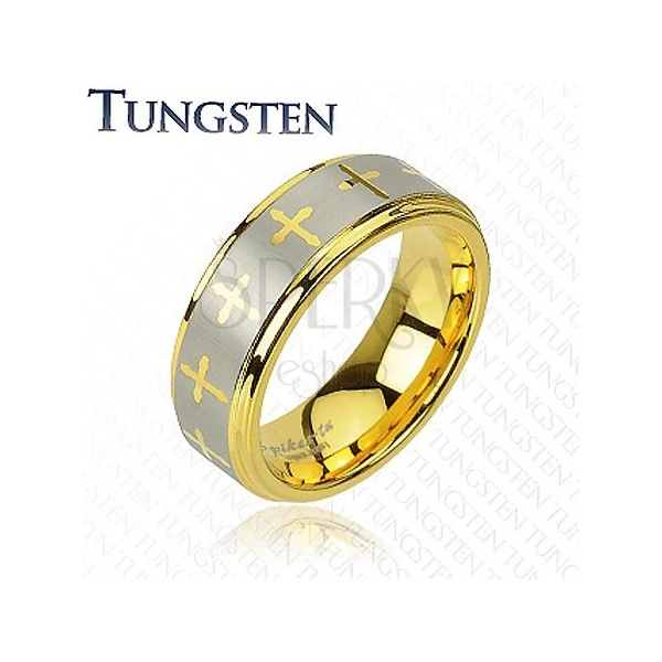 Tungsten ring with cross motive 