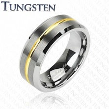 Tungsten ring with stripe in gold colour, 8 mm