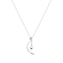 Diamond necklace, 925 silver - glossy halfmoon and star with brilliant
