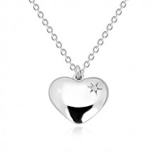 925 silver necklace - glossy heart with star and diamond