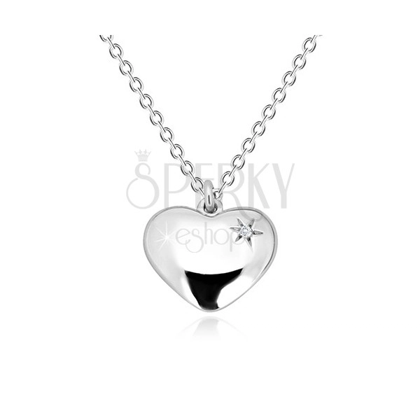 925 silver necklace - glossy heart with star and diamond