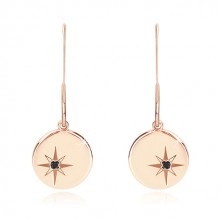 925 siver set of pink-gold colour - necklace and earrings, circle with Polaris, black diamond