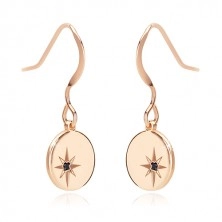 925 siver set of pink-gold colour - necklace and earrings, circle with Polaris, black diamond