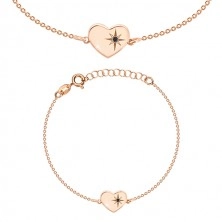 Three-set of pink-gold colour, 925 silver - glossy heart, north star, black diamond