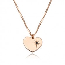 Three-set of pink-gold colour, 925 silver - glossy heart, north star, black diamond