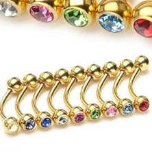 Eyebrow ring - gold colour with zircons