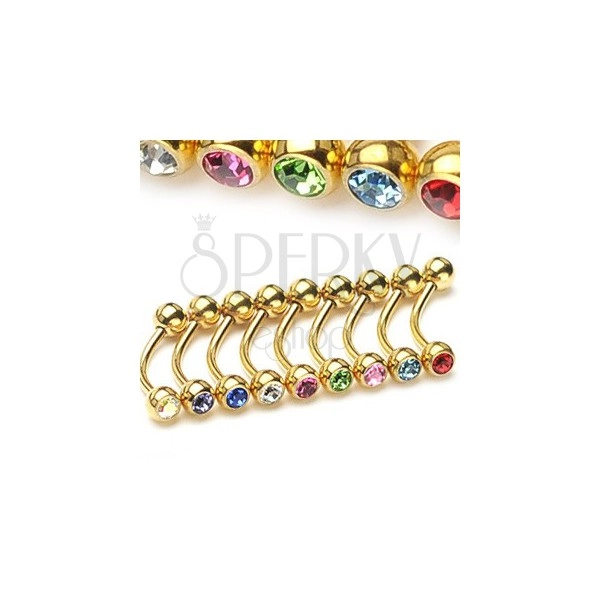 Eyebrow ring - gold colour with zircons
