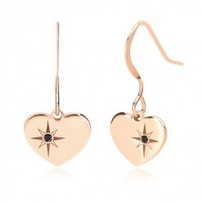 925 silver set, pink-gold hue - bracelet and earrings, heart with Polaris and diamond 