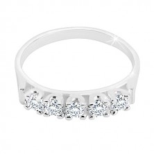 925 silver ring - narrow glossy arms, five glittery zircons in mount
